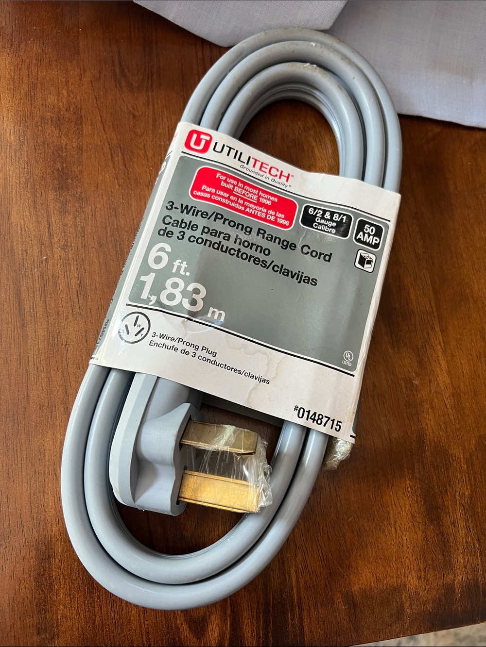 Utilitech 6 ft 3-Wire/Prong Range Cord – Light Gray